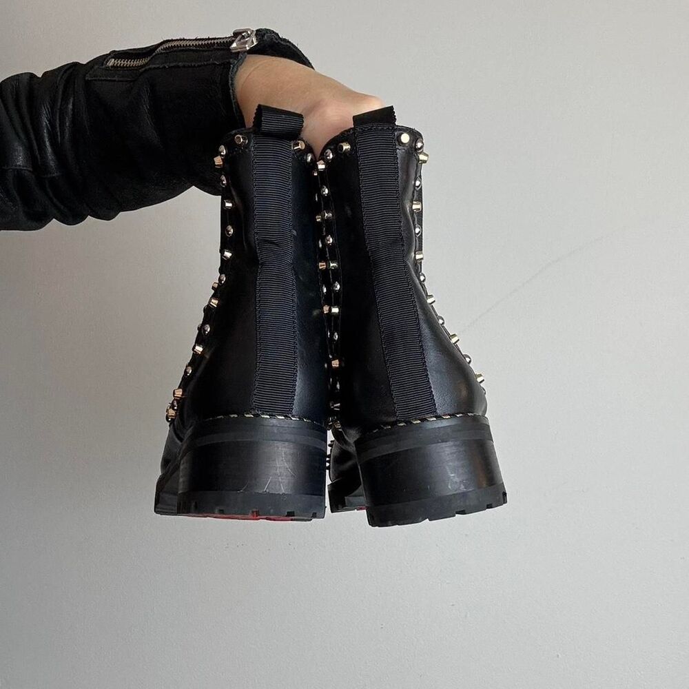 Christian Louboutin Black Leather Studded Chelsea Booties - Picture 4 of 8